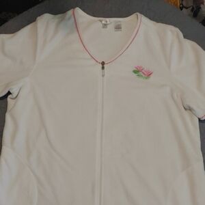 Vanity Fair White Zip-Up with Pink Accents House Coat Sz 2X